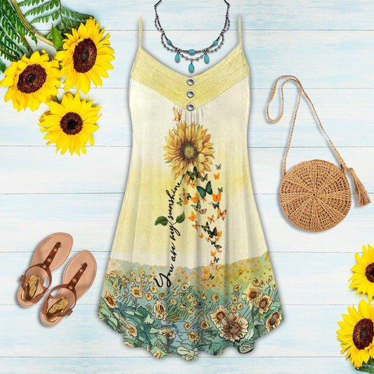 Sunflower Butterfly Nature Style Limited – Women's Summer Sleeveless V-Neck Camisole Dress