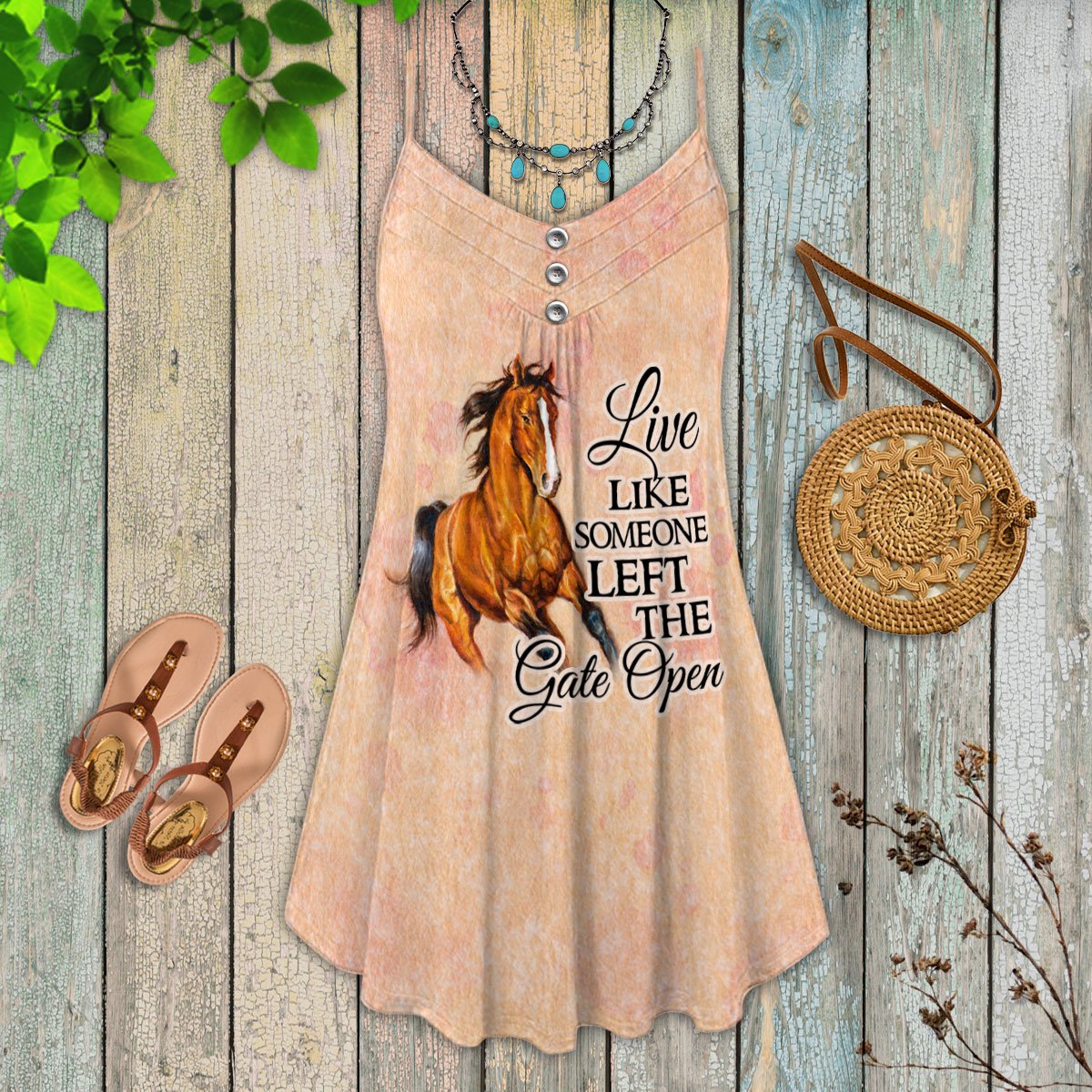 Horse Live Bold Style – Women's Summer Sleeveless V-Neck Camisole Dress