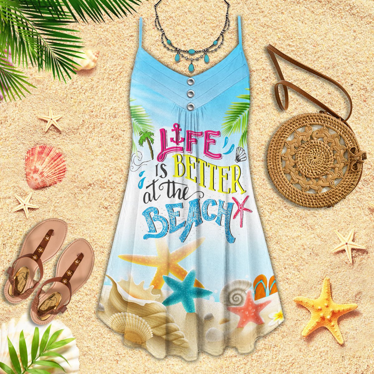 Beach Better Life Limited – Women's Summer Sleeveless V-Neck Camisole Dress