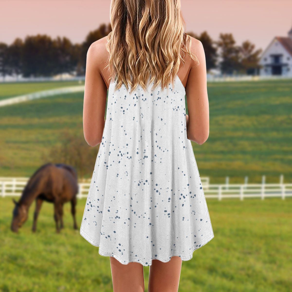 Black Stallion Horse Art – Women's Summer Sleeveless V-Neck Camisole Dress