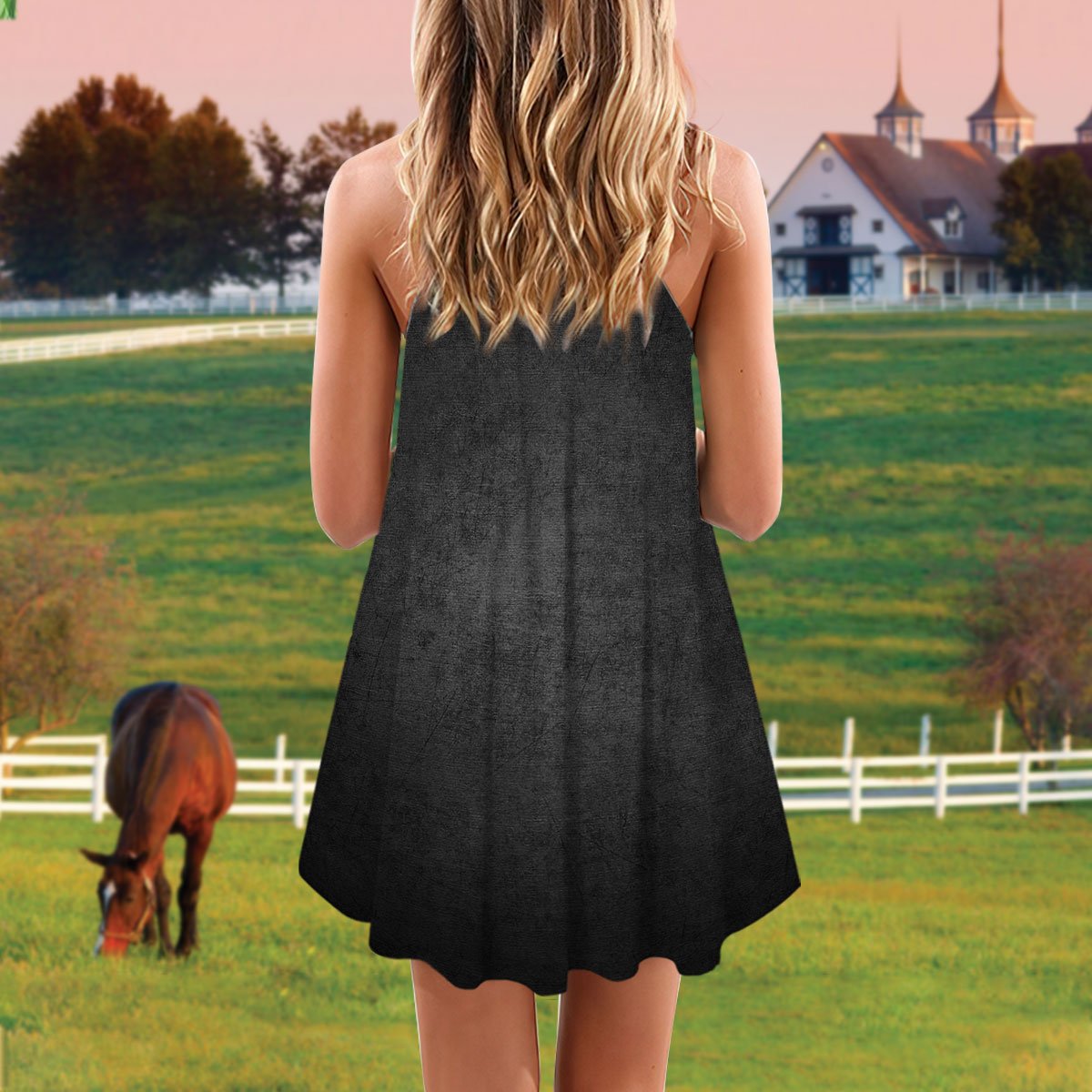 Black And White Horse Style Limited – Women's Summer Sleeveless V-Neck Camisole Dress