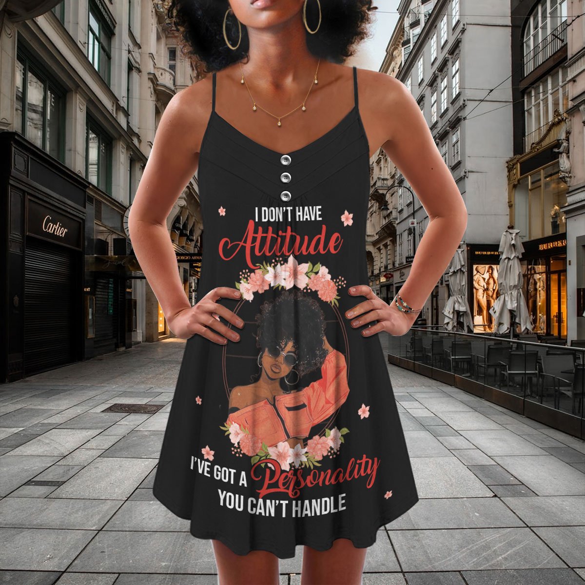 Black Women Strong Mindset – Women's Summer Sleeveless V-Neck Camisole Dress