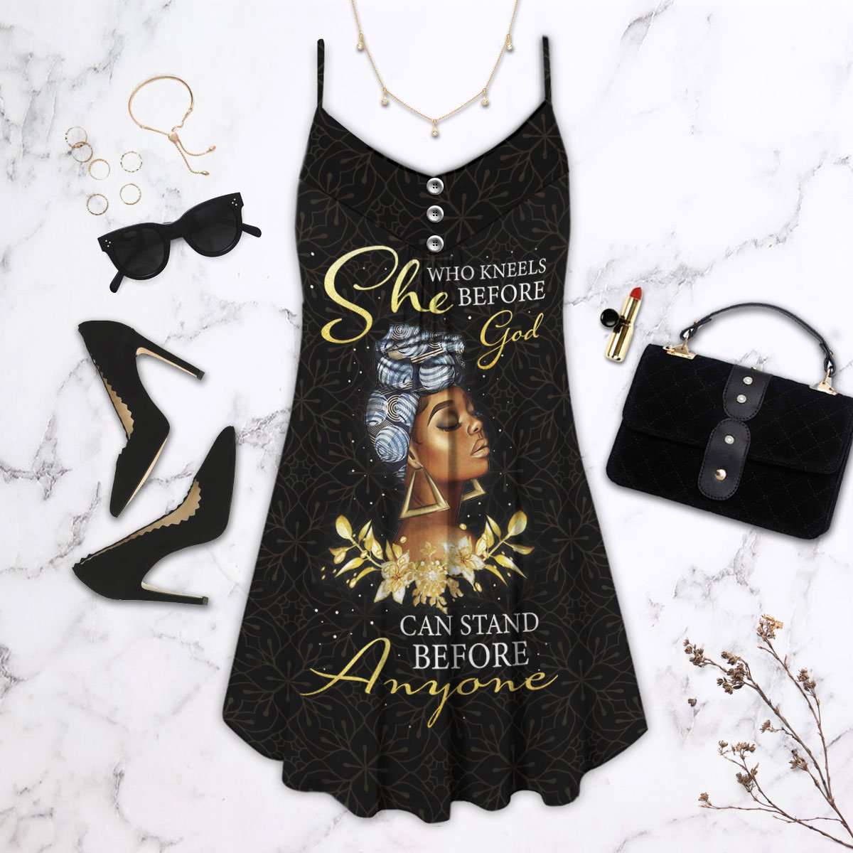 Black Women Faith Inspired – Women's Summer Sleeveless V-Neck Camisole Dress