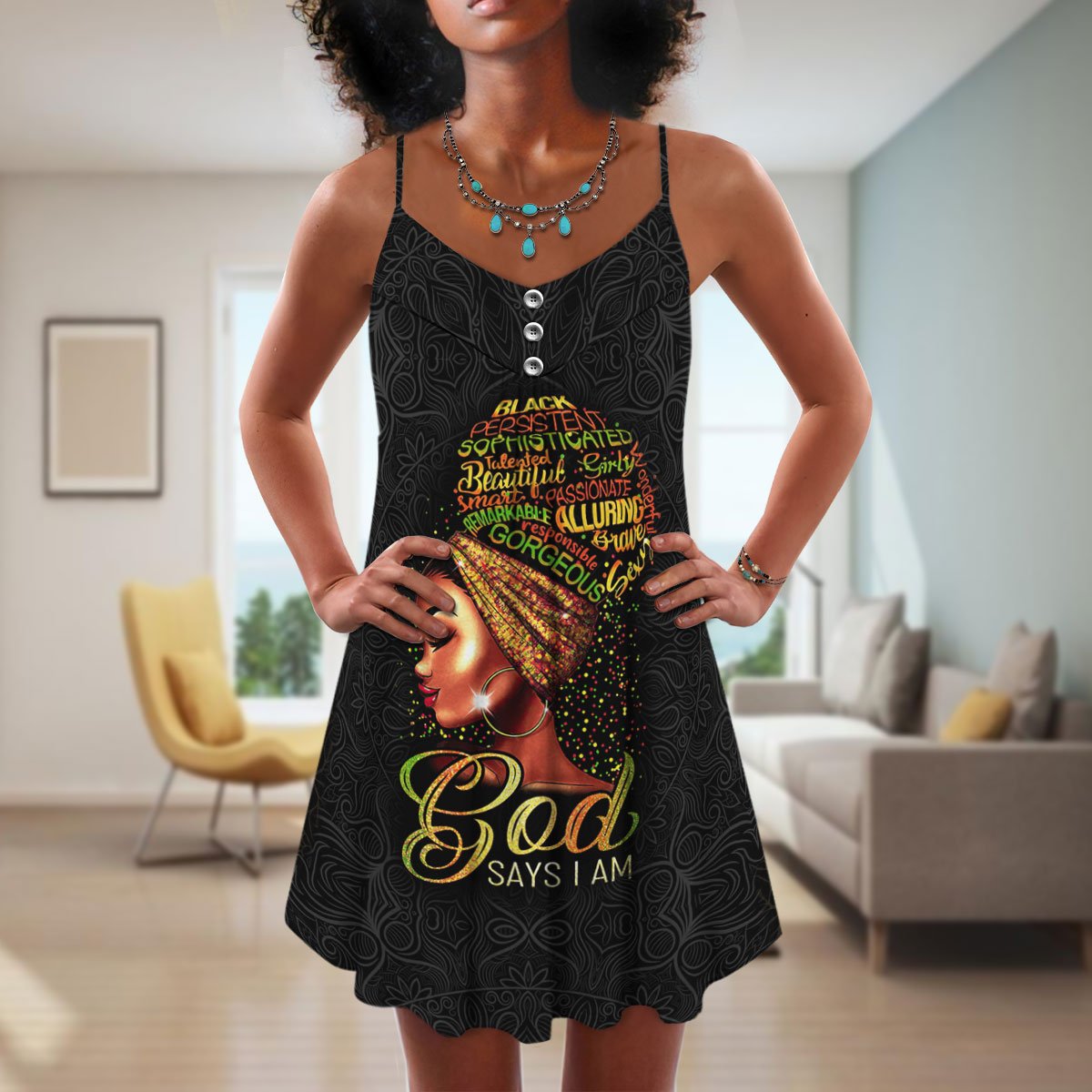 Black Women Have Faith – Women's Summer Sleeveless V-Neck Camisole Dress