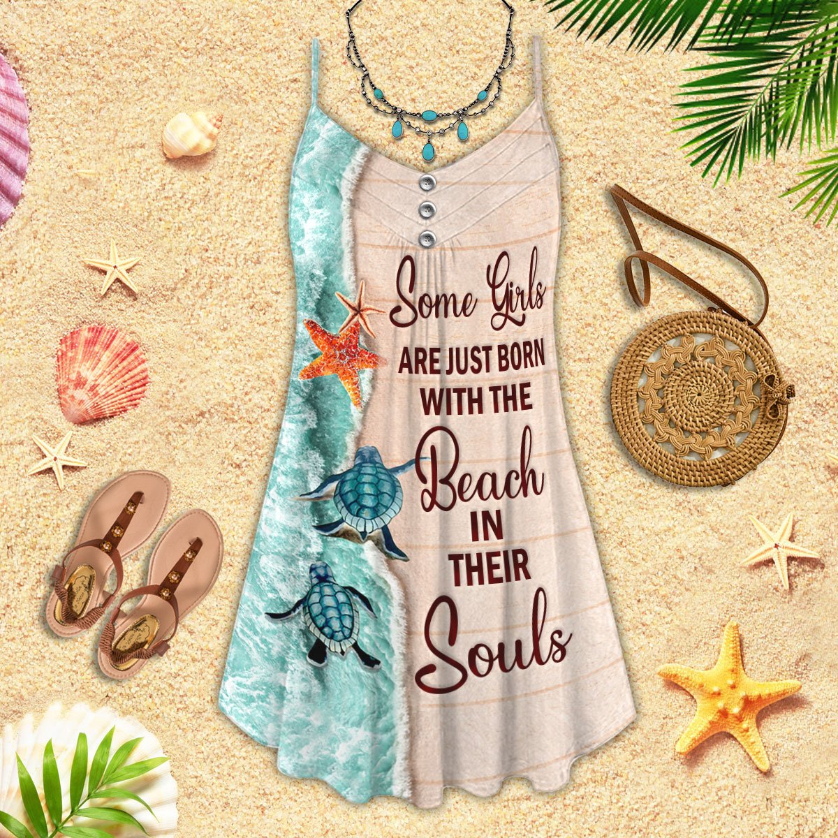 Turtle Beach Soul Vibes – Women's Summer Sleeveless V-Neck Camisole Dress