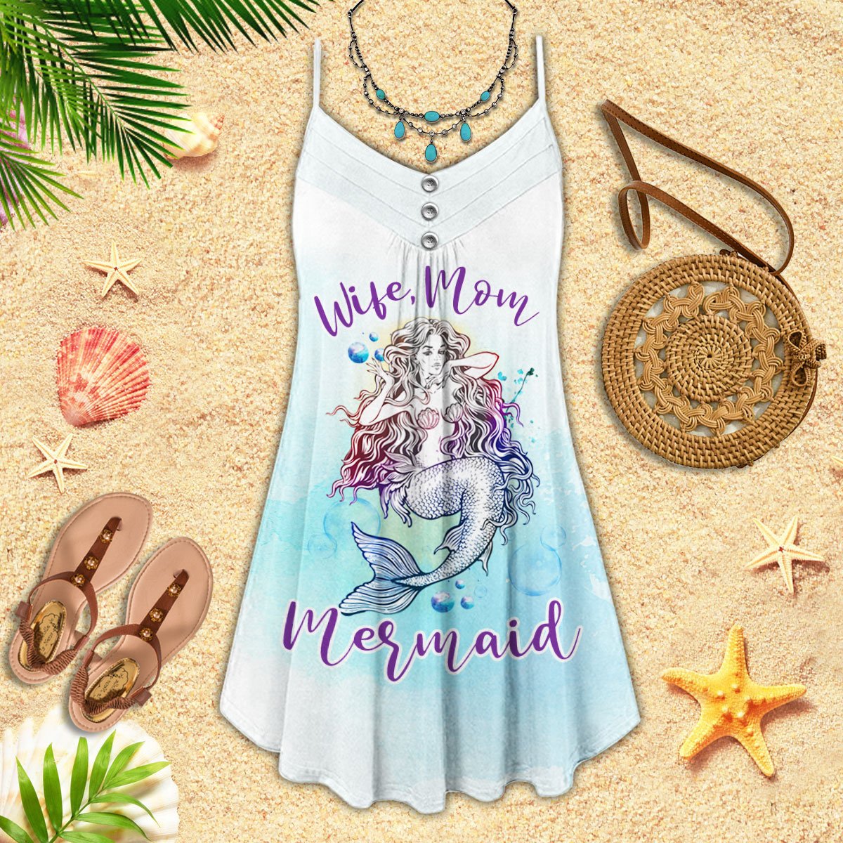 Mermaid Mom Life Limited – Women's Summer Sleeveless V-Neck Camisole Dress