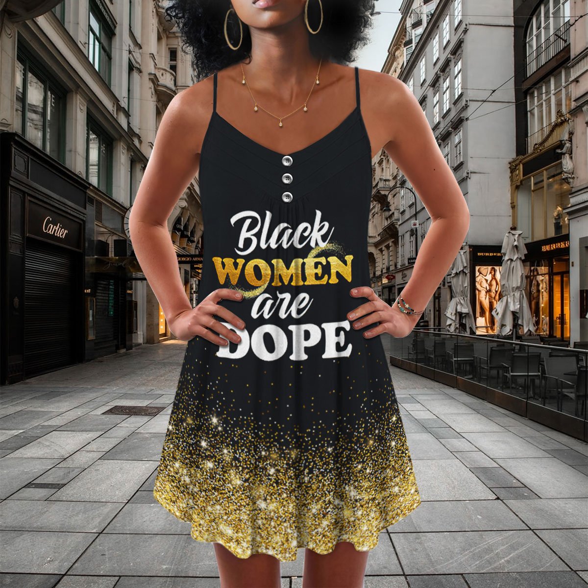 Black Women Empowered Style – Women's Summer Sleeveless V-Neck Camisole Dress