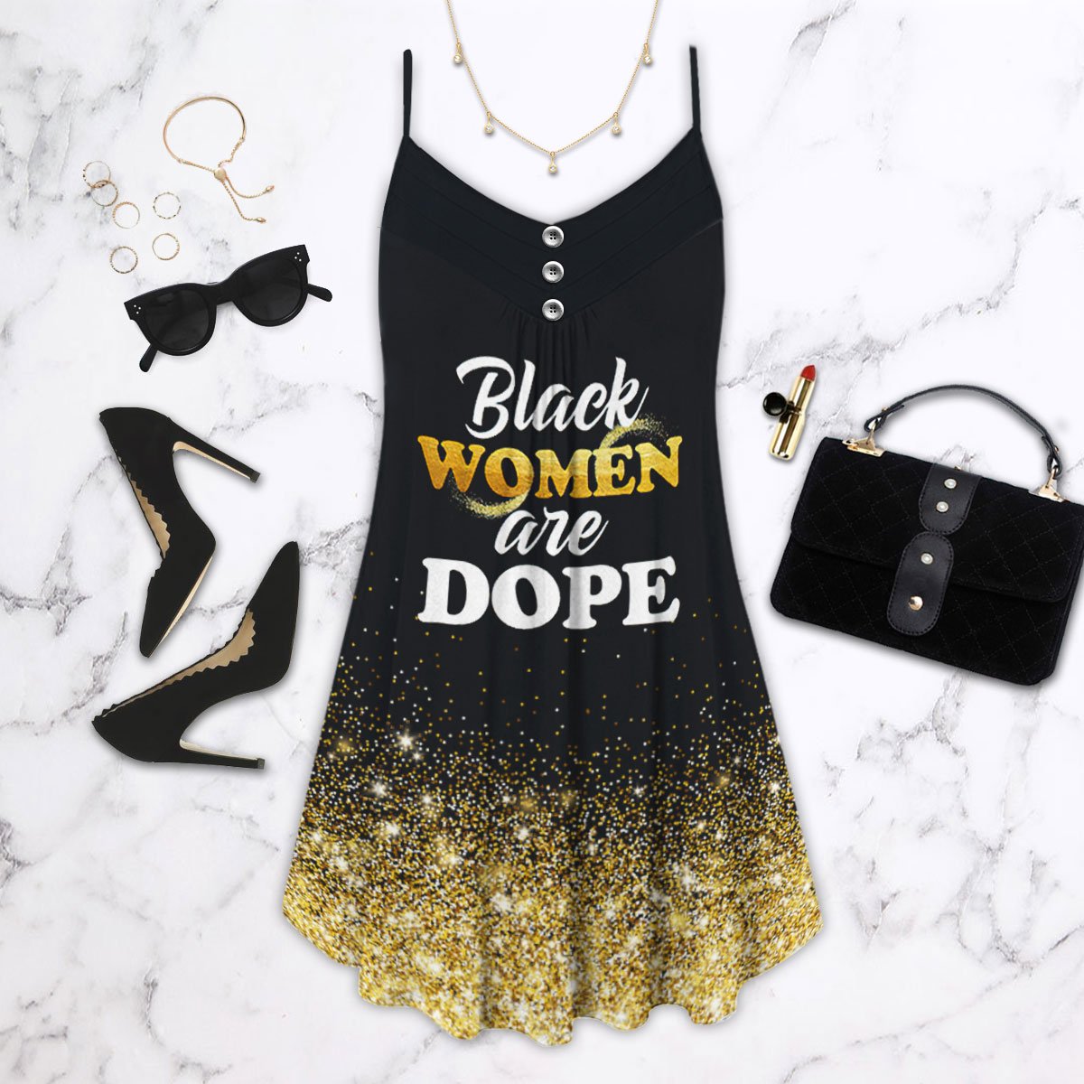 Dope Black Women Style Limited – Women's Summer Sleeveless V-Neck Camisole Dress