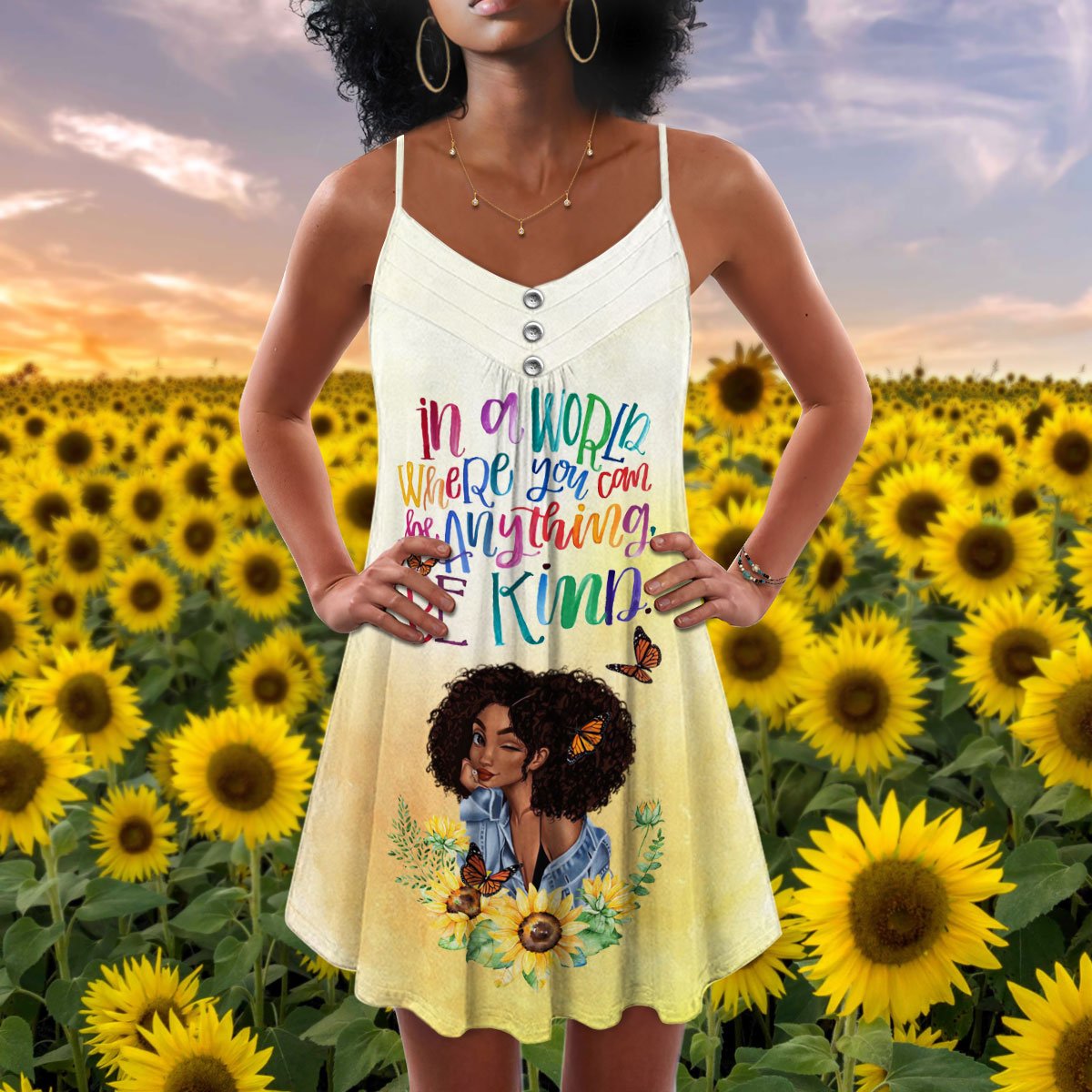 Black Women Be Kind Message Limited – Women's Summer Sleeveless V-Neck Camisole Dress