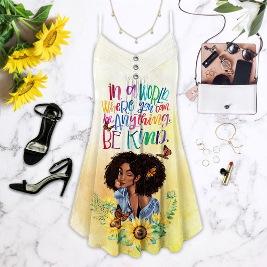 Black Women Be Kind Message Limited – Women's Summer Sleeveless V-Neck Camisole Dress