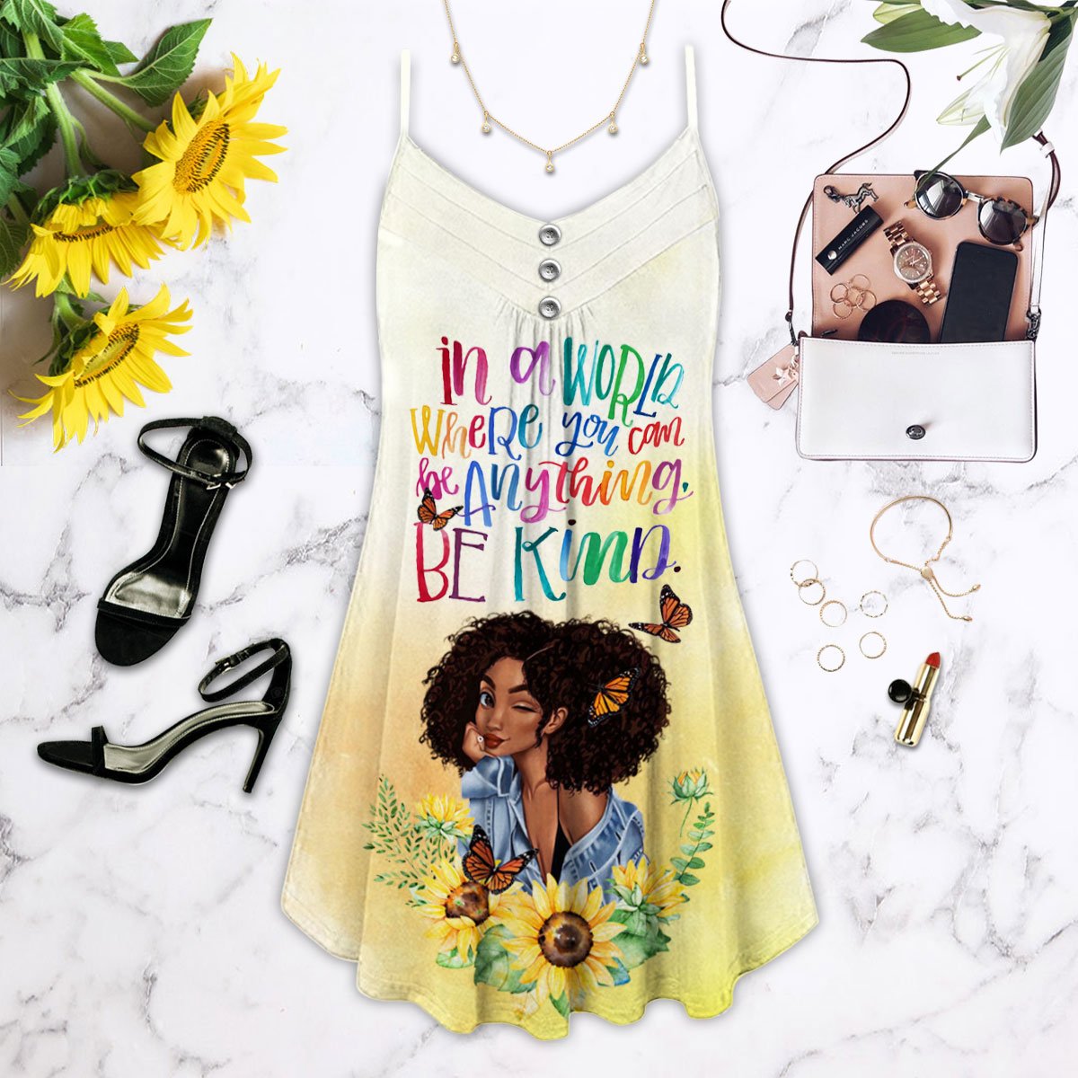 Black Women Be Kind – Women's Summer Sleeveless V-Neck Camisole Dress