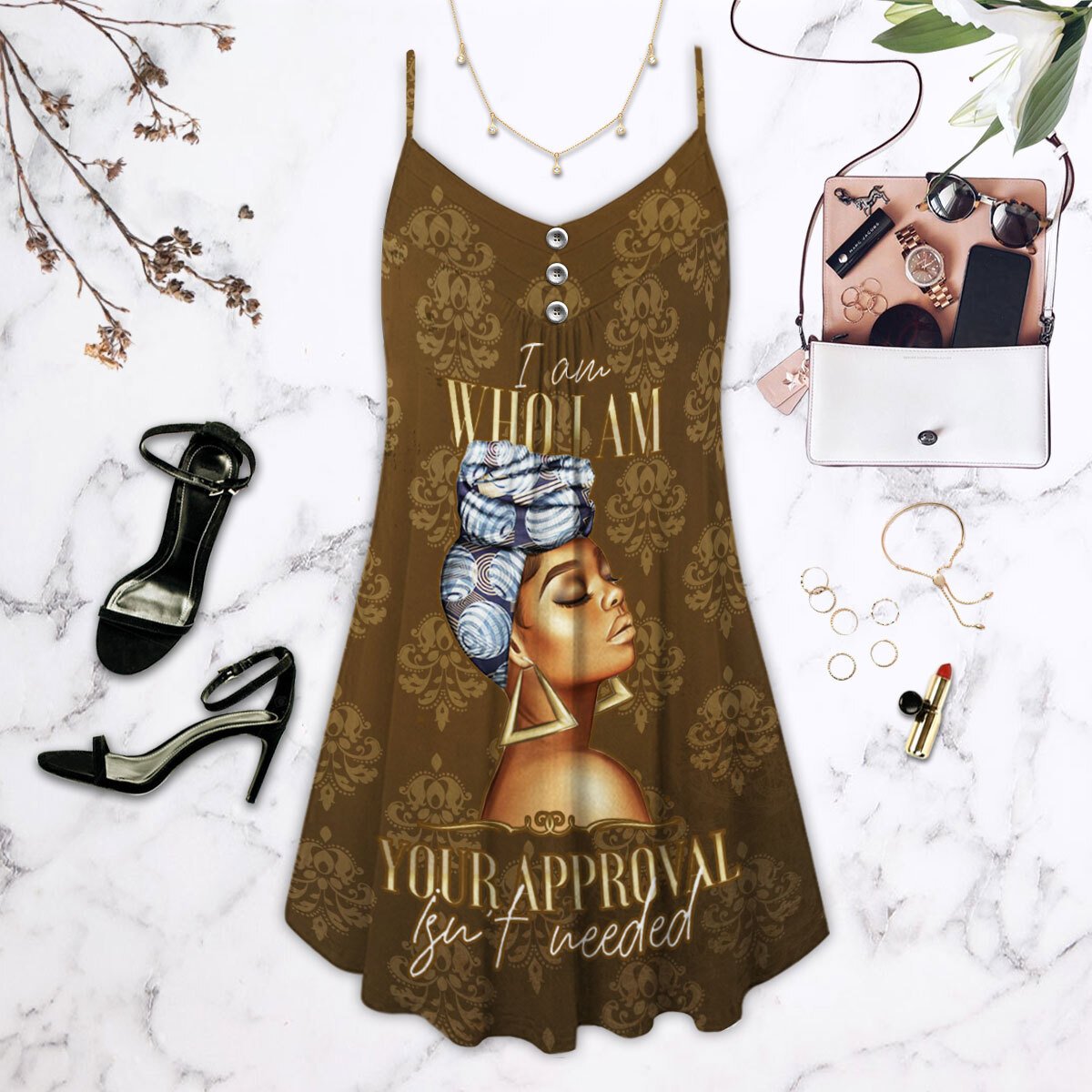 Black Women Proud Identity – Women's Summer Sleeveless V-Neck Camisole Dress