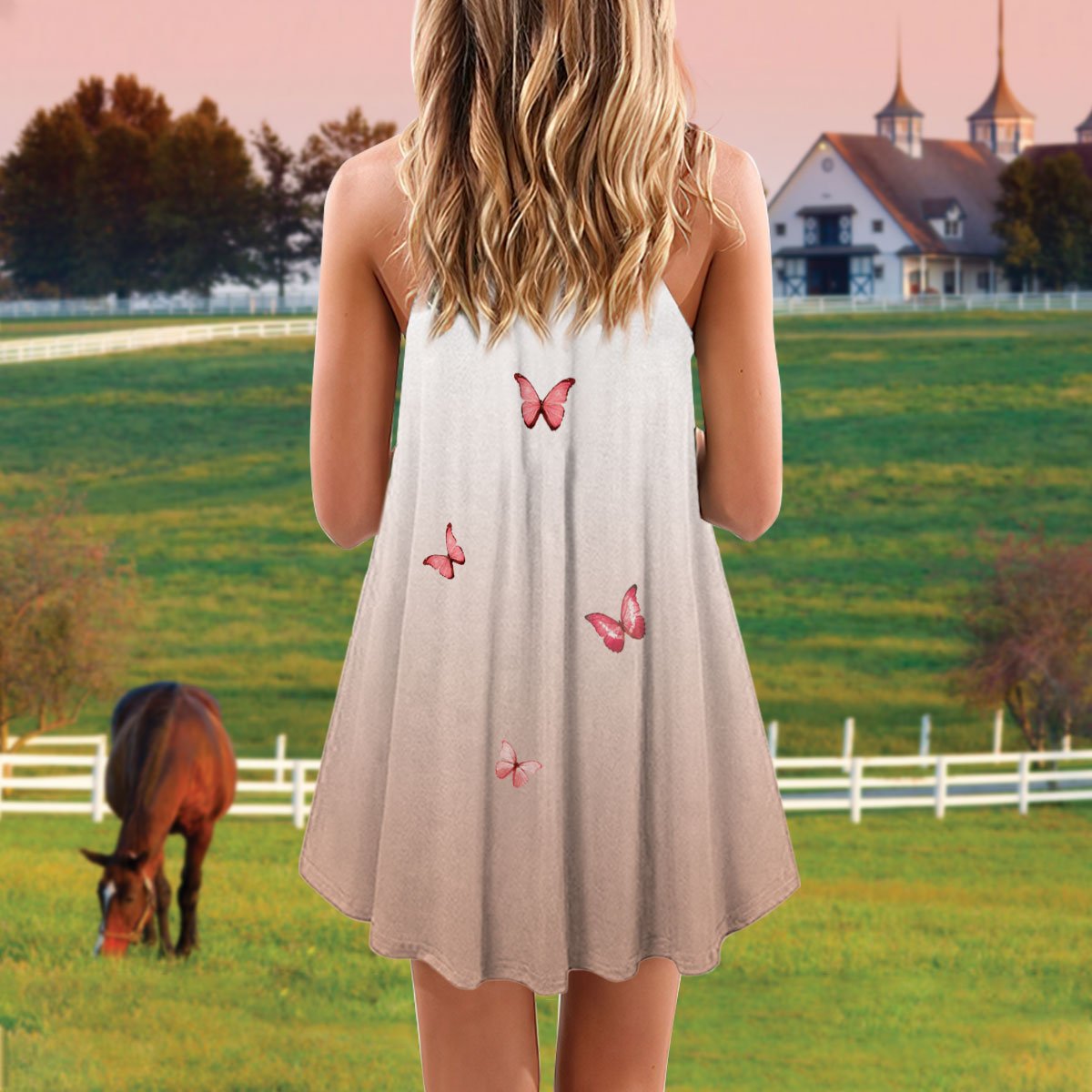 Horse Beauty And Butterfly – Women's Summer Sleeveless V-Neck Camisole Dress