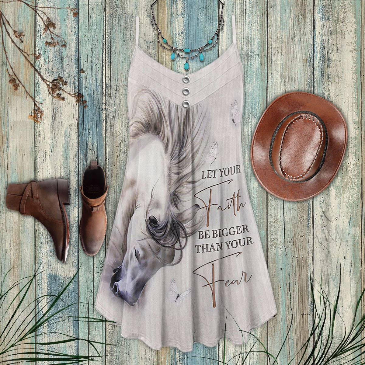 White Horse Faith – Women's Summer Sleeveless V-Neck Camisole Dress