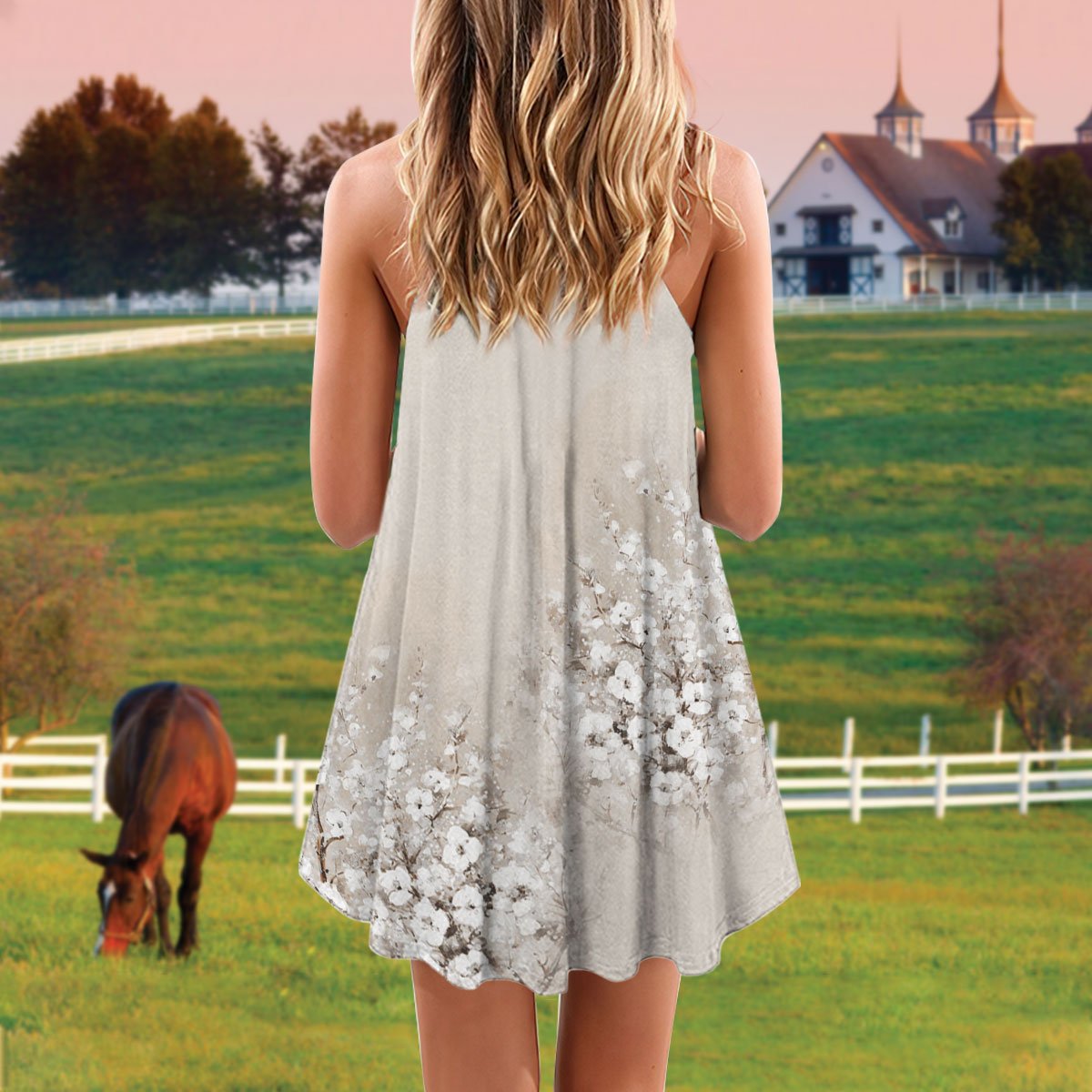 White Horse Stand Out – Women's Summer Sleeveless V-Neck Camisole Dress