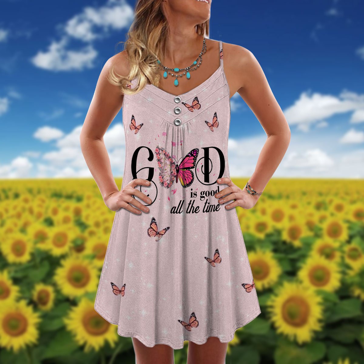 Butterfly Faith Inspirational Quote – Women's Summer Sleeveless V-Neck Camisole Dress