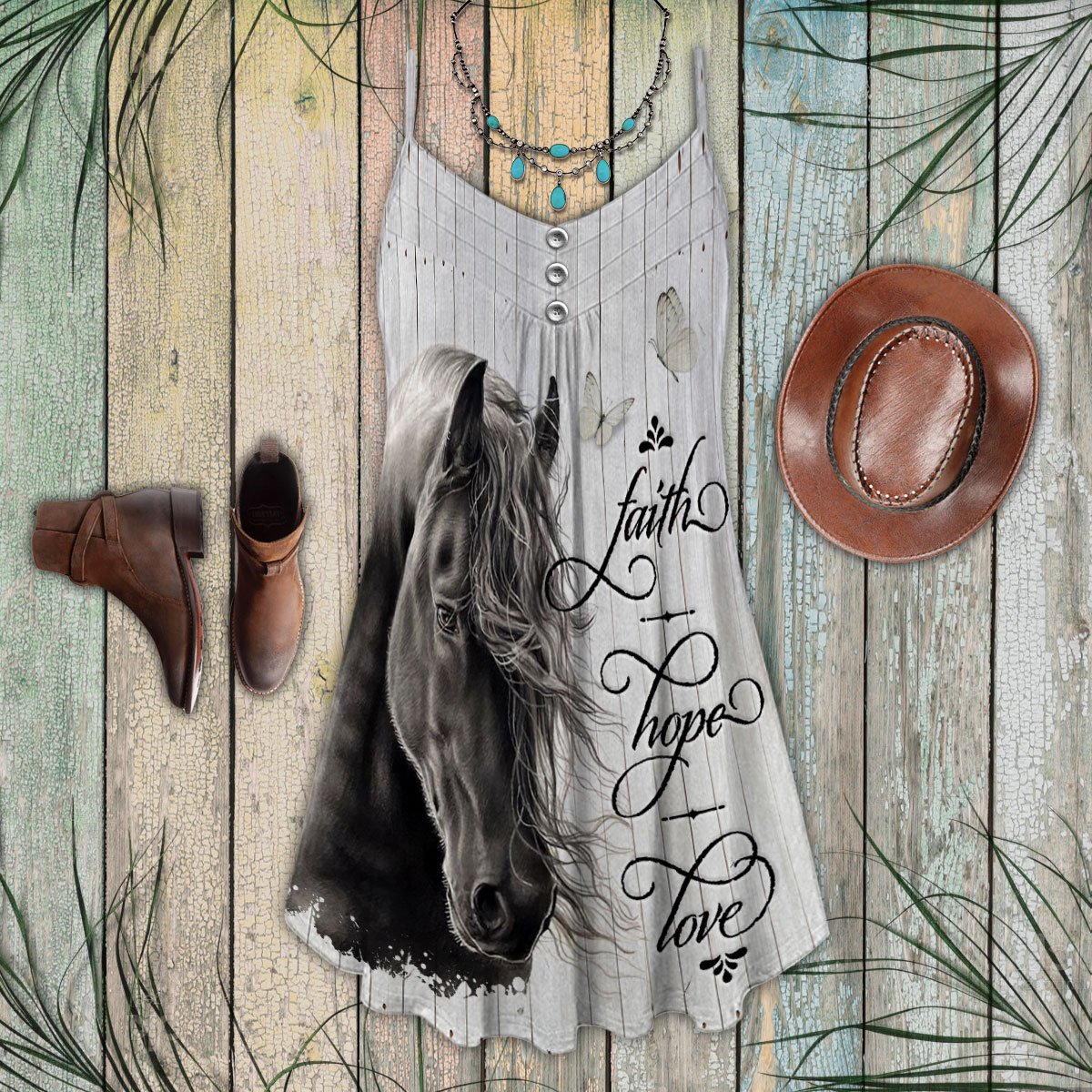 Horse Faith Hope Love – Women's Summer Sleeveless V-Neck Camisole Dress