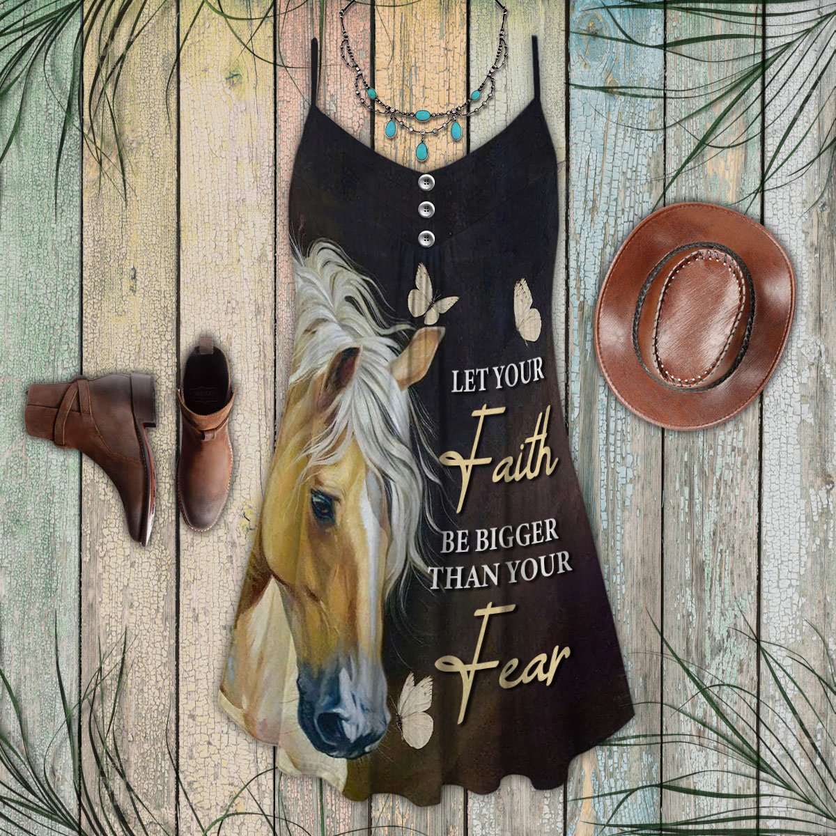 Horse Faith Inspiration – Women's Summer Sleeveless V-Neck Camisole Dress