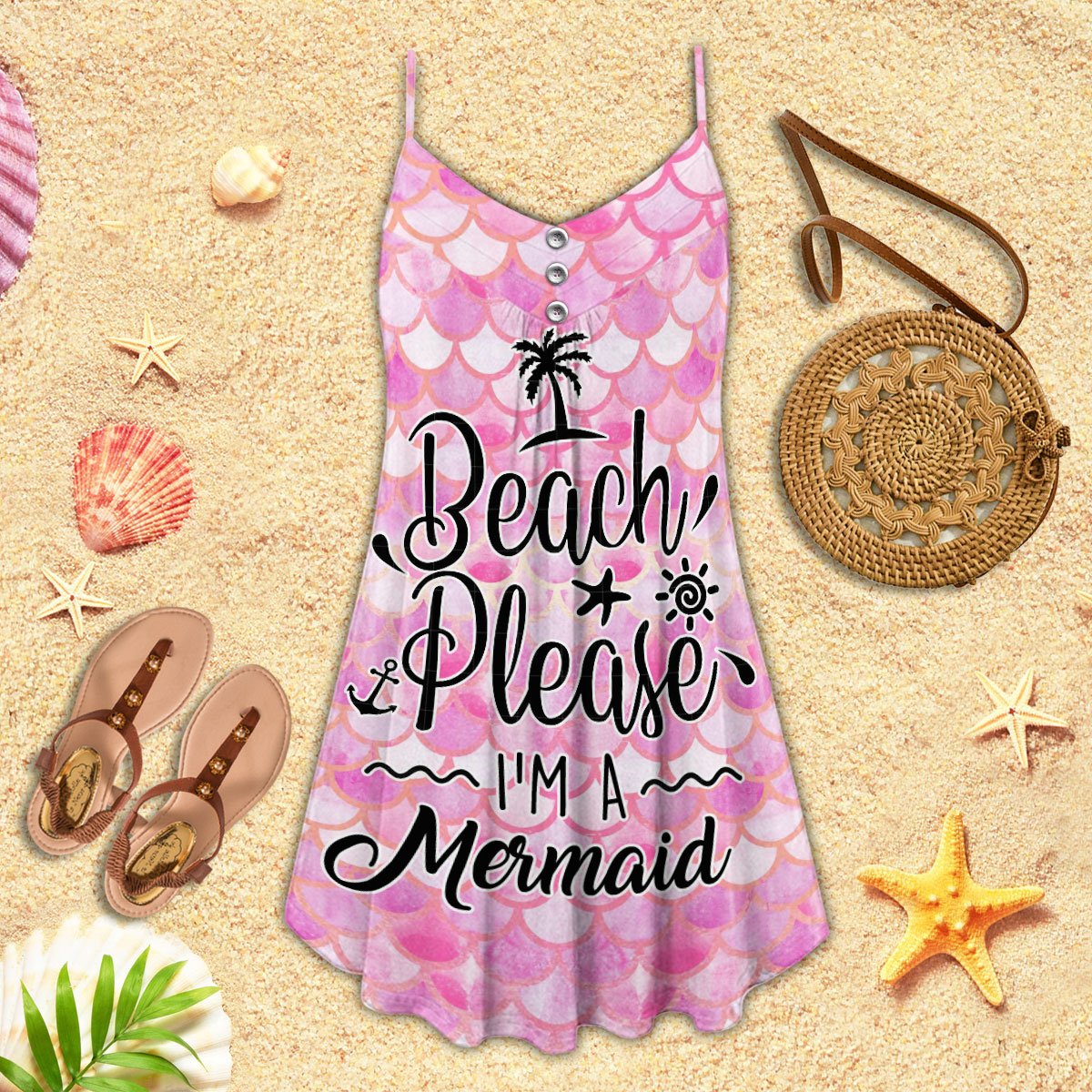 Mermaid Beach Mood Limited – Women's Summer Sleeveless V-Neck Camisole Dress