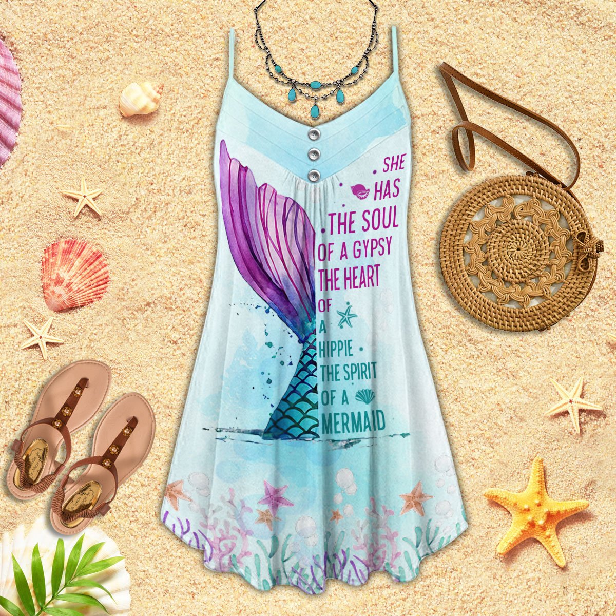 Mermaid Spirit Ocean Limited – Women's Summer Sleeveless V-Neck Camisole Dress
