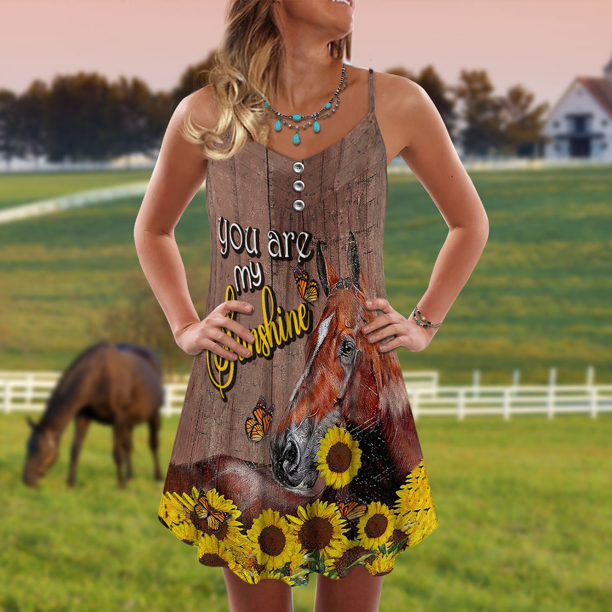Sunflower Horse Sunshine Limited – Women's Summer Sleeveless V-Neck Camisole Dress
