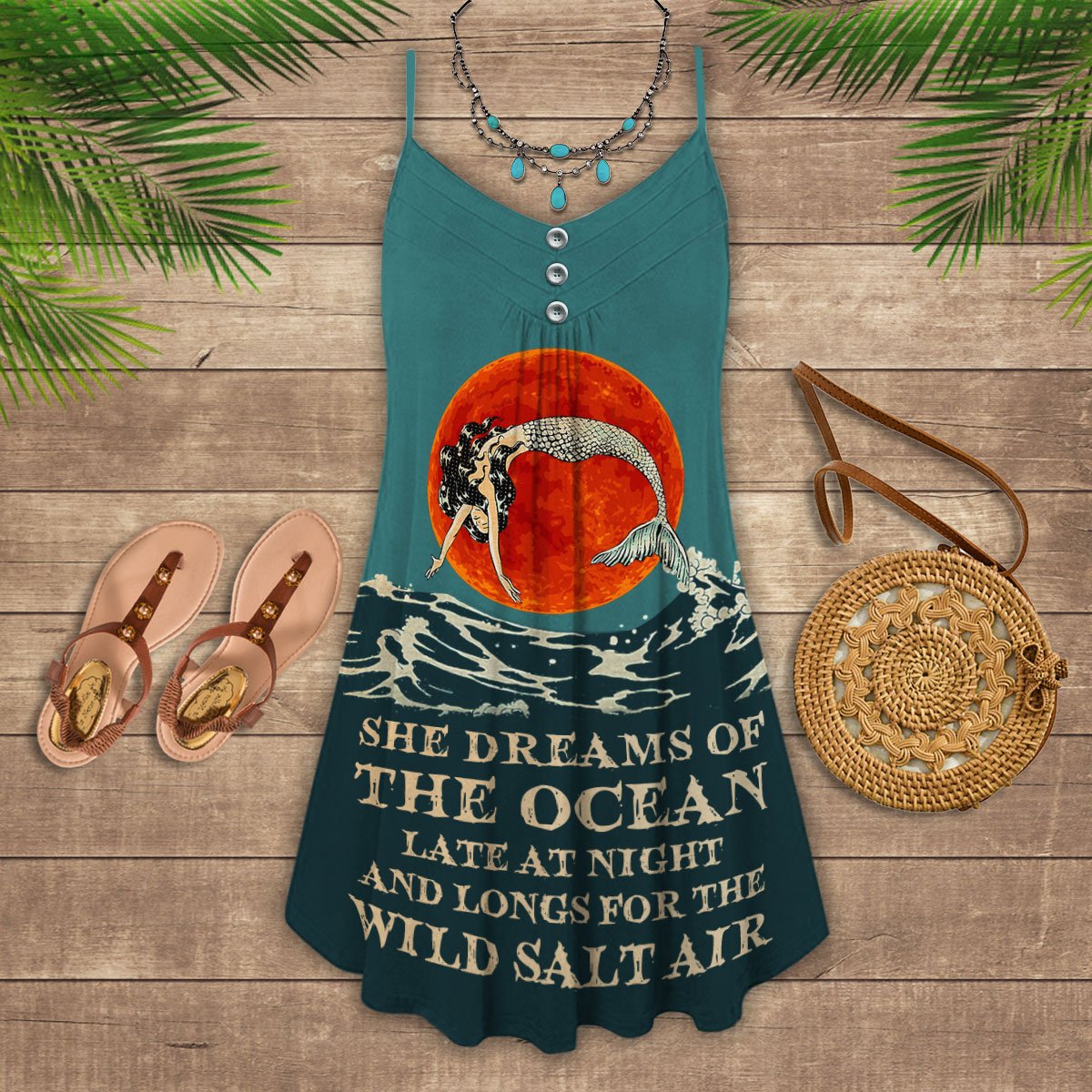Mermaid Ocean Dream Night – Women's Summer Sleeveless V-Neck Camisole Dress