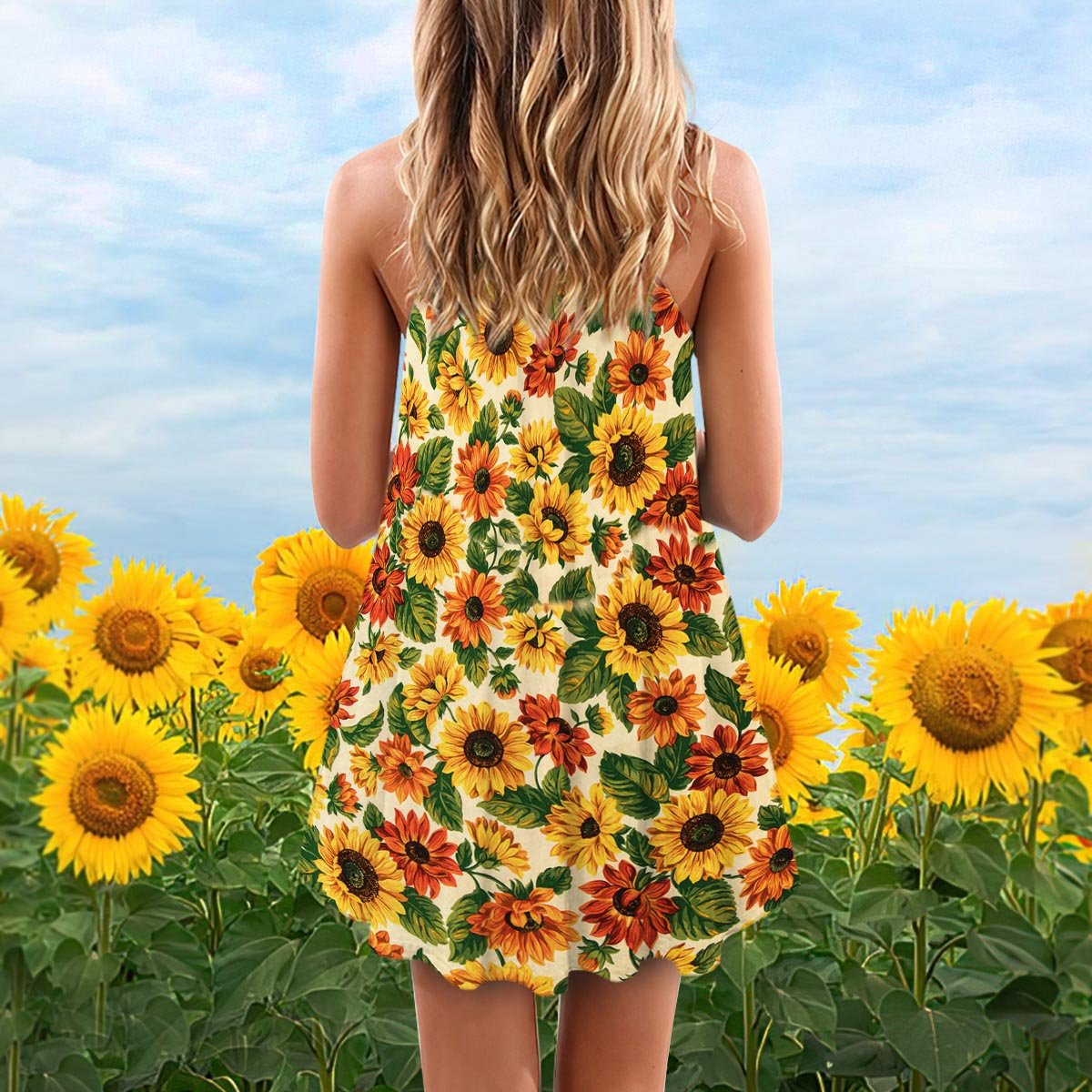 Sunflower Pattern Full Color Limited – Women's Summer Sleeveless V-Neck Camisole Dress