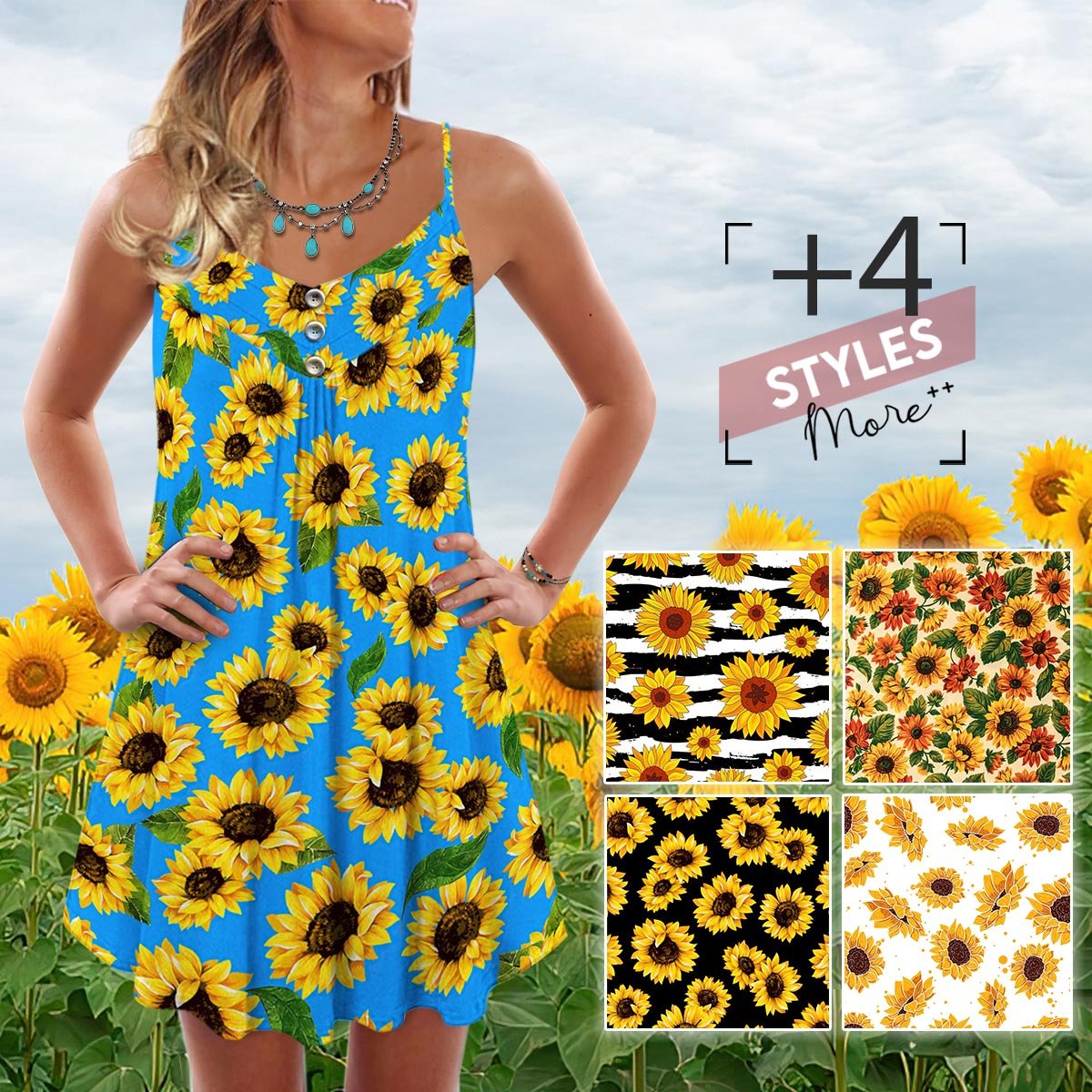 Sunflower Pattern Classic Limited – Women's Summer Sleeveless V-Neck Camisole Dress