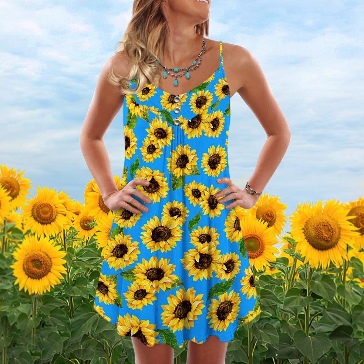 Sunflower Pattern Classic Limited – Women's Summer Sleeveless V-Neck Camisole Dress
