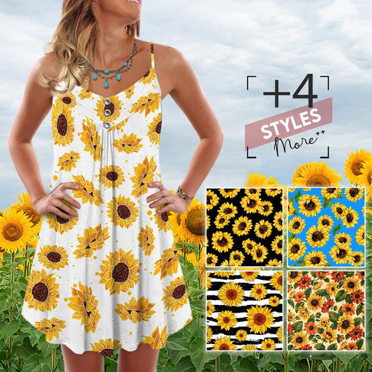Sunflower Pattern Limited – Women's Summer Sleeveless V-Neck Camisole Dress