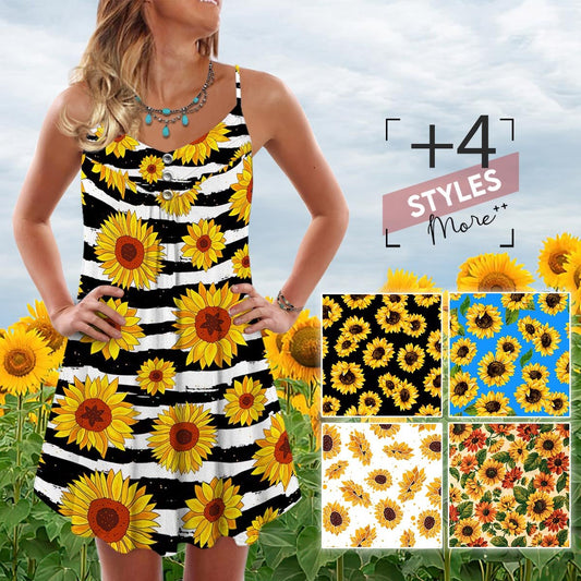 Sunflower Pattern NNRZ2805021Z Spaghetti Strap Summer Dress - Owl Ohh