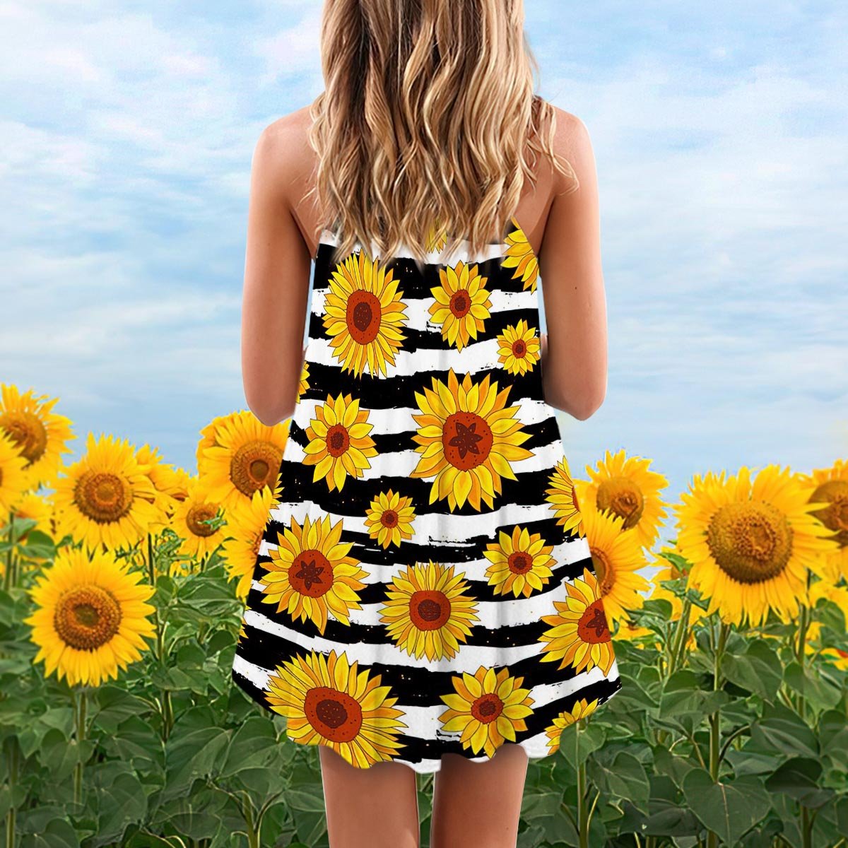 Sunflower Pattern Bright Limited – Women's Summer Sleeveless V-Neck Camisole Dress