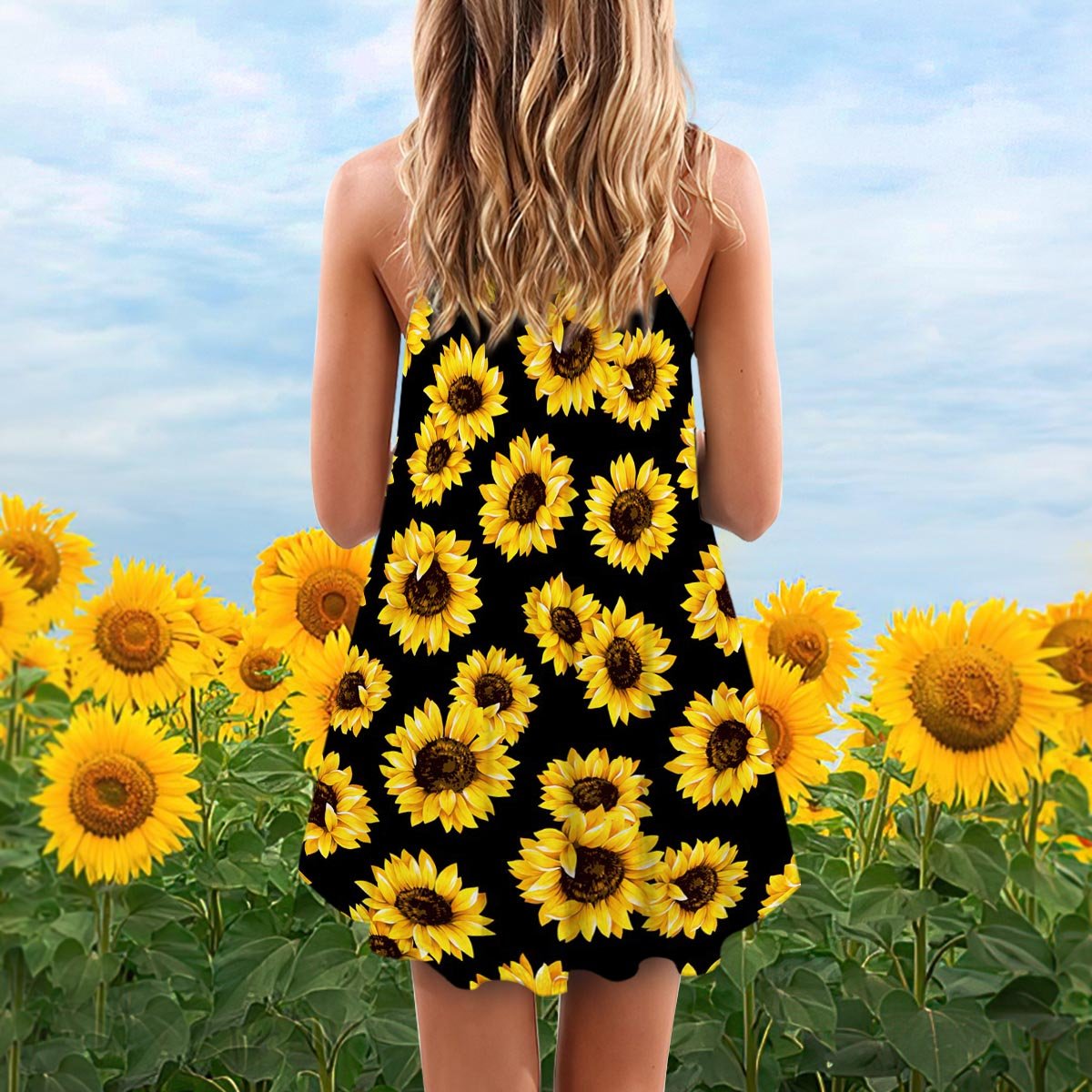 Sunflower Pattern Limited – Women's Summer Sleeveless V-Neck Camisole Dress