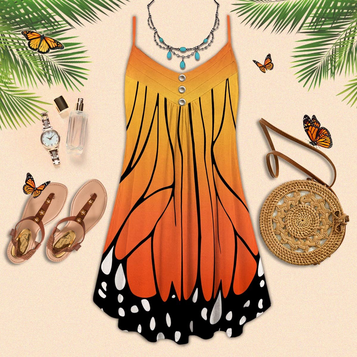 Beautiful Butterfly Style – Women's Summer Sleeveless V-Neck Camisole Dress
