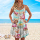 Flamingo Beach Summer Love – Women's Summer Sleeveless V-Neck Camisole Dress