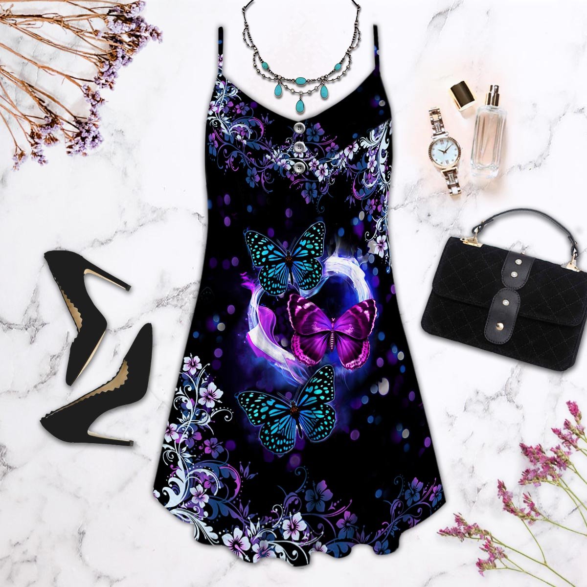Butterfly Spaghetti Style Limited 1 – Women's Summer Sleeveless V-Neck Camisole Dress