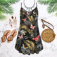 Butterfly Tropical Pattern Spaghetti Strap Dress – Women's Summer Sleeveless V-Neck Camisole Dress
