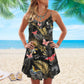 Butterfly Tropical Pattern Spaghetti Strap Dress – Women's Summer Sleeveless V-Neck Camisole Dress