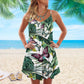 Butterfly Tropical Pattern Spaghetti Strap Dress – Women's Summer Sleeveless V-Neck Camisole Dress