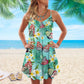 Butterfly Tropical Pattern Spaghetti Strap Dress – Women's Summer Sleeveless V-Neck Camisole Dress