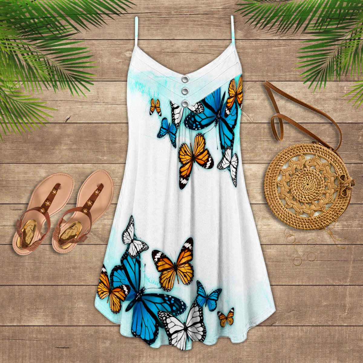 Playful Butterflies Together – Women's Summer Sleeveless V-Neck Camisole Dress