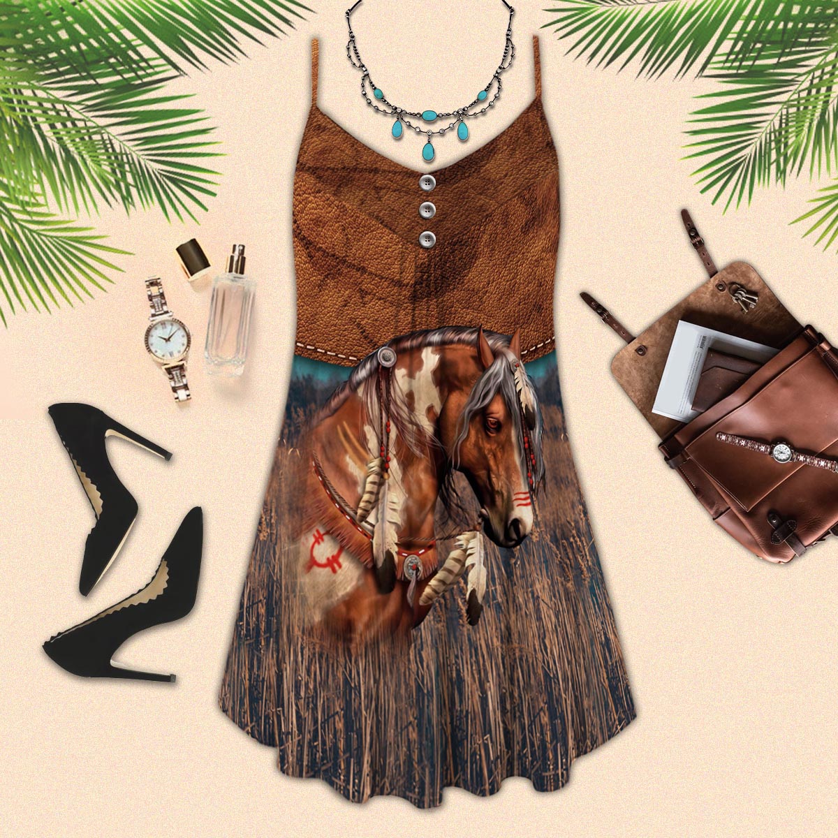 Horse Leather Look Limited – Women's Summer Sleeveless V-Neck Camisole Dress
