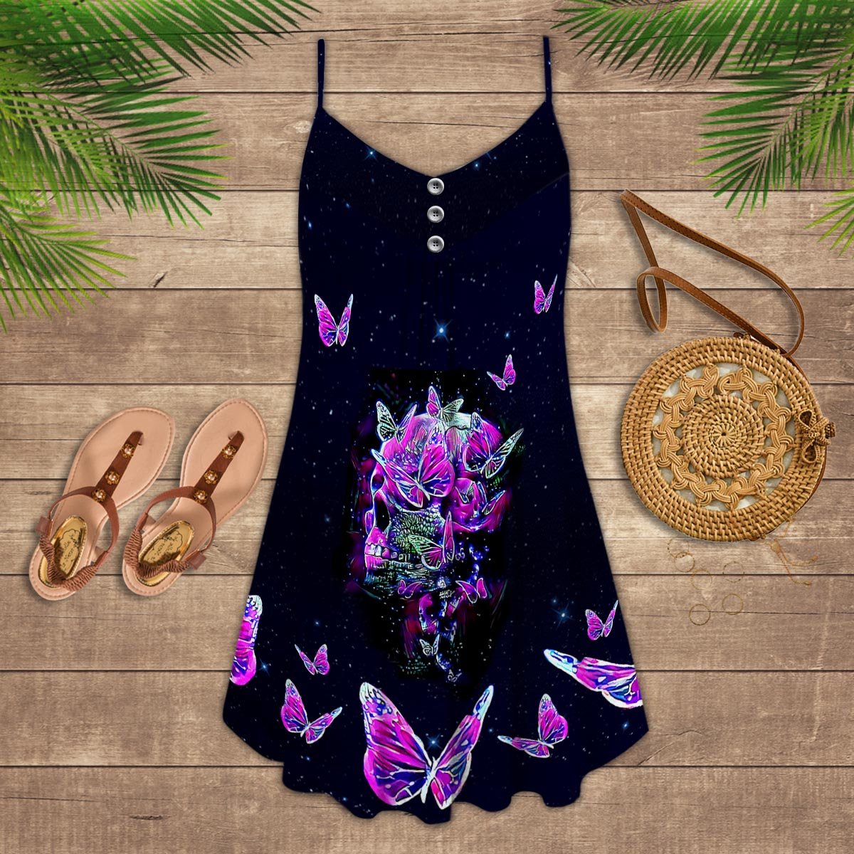 Skull Butterfly Art Limited – Women's Summer Sleeveless V-Neck Camisole Dress