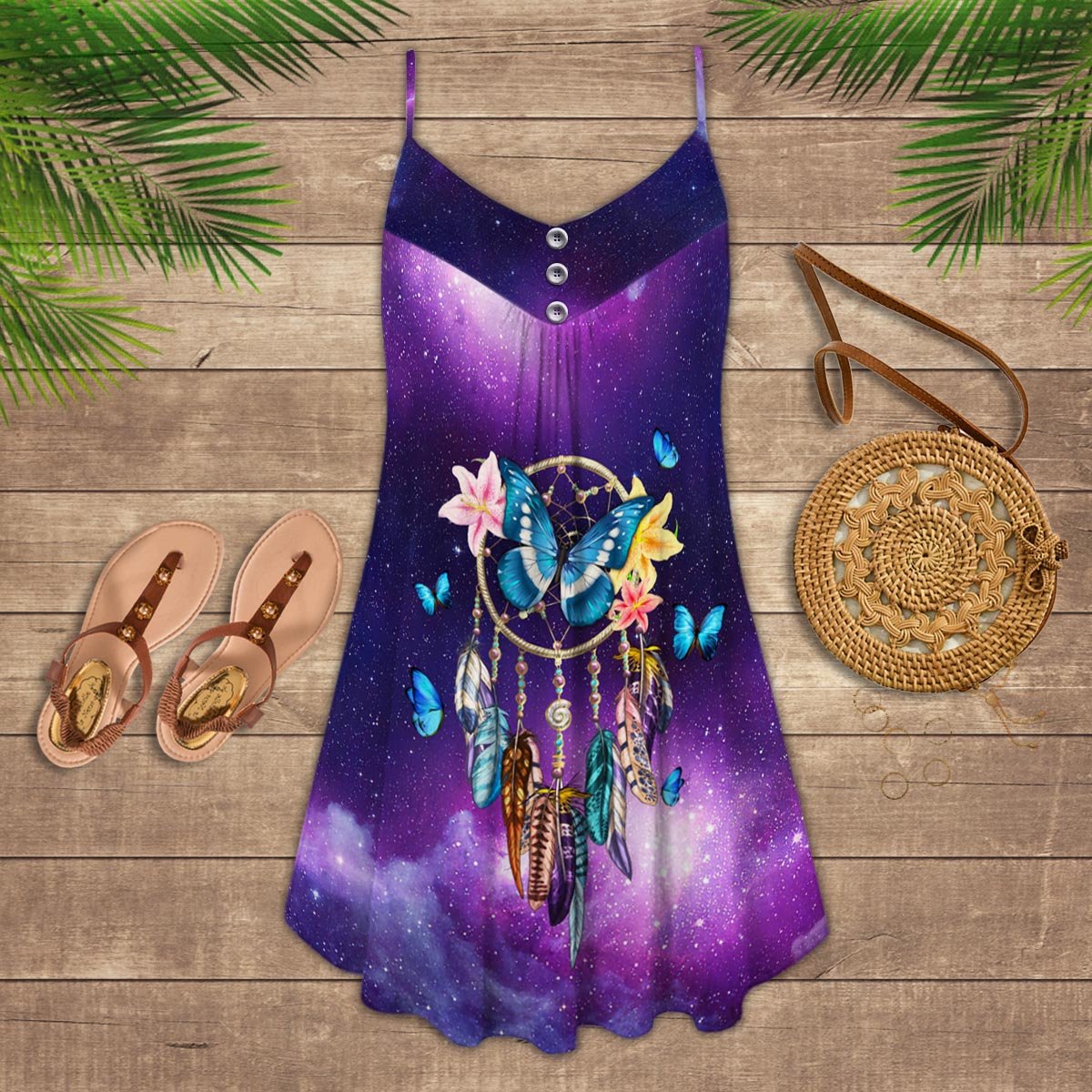 Royal Butterfly Dreamcatcher – Women's Summer Sleeveless V-Neck Camisole Dress