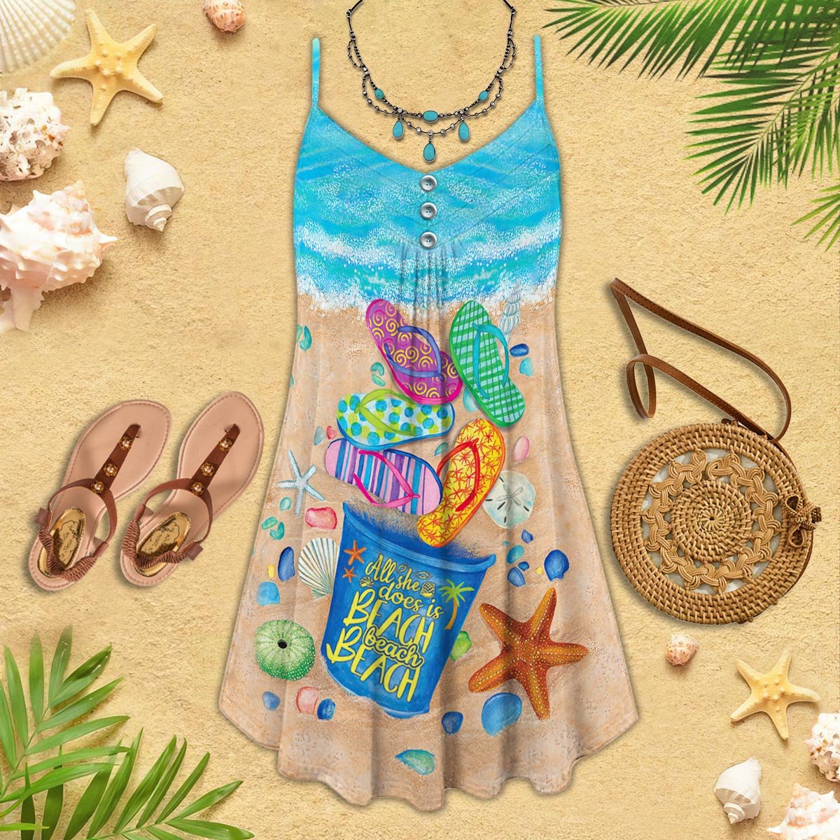 Beach Flip Flop Style Limited – Women's Summer Sleeveless V-Neck Camisole Dress