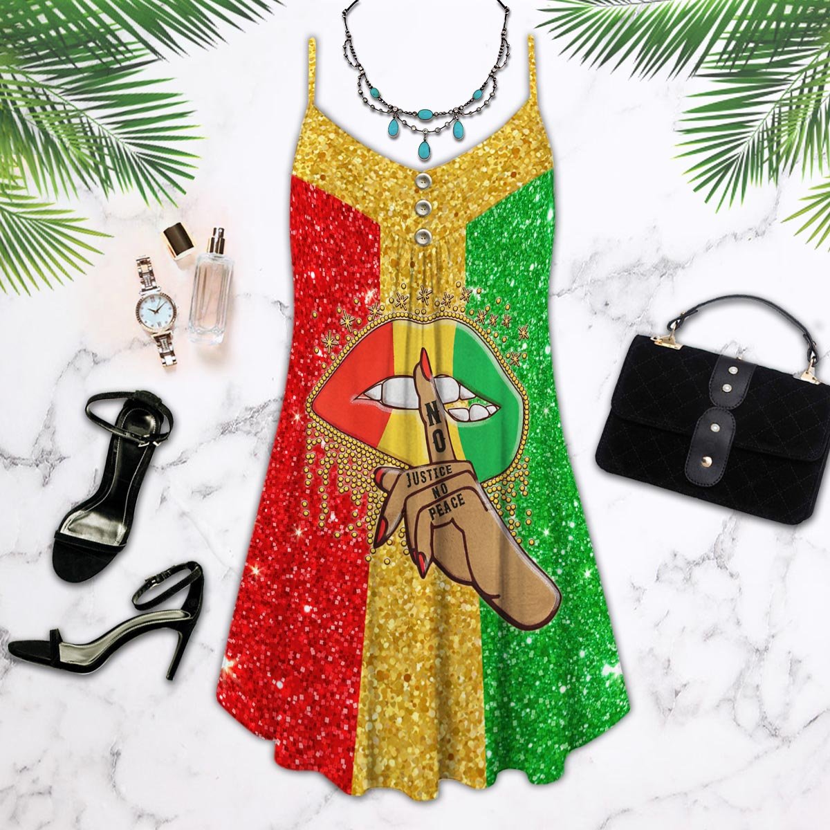 Black Women Justice Statement – Women's Summer Sleeveless V-Neck Camisole Dress