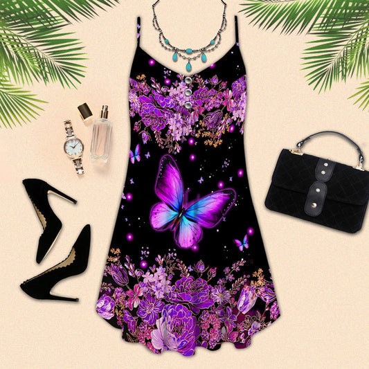 Butterfly In The Dark – Women's Summer Sleeveless V-Neck Camisole Dress