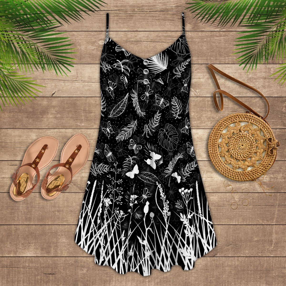 Black And White Butterfly – Women's Summer Sleeveless V-Neck Camisole Dress
