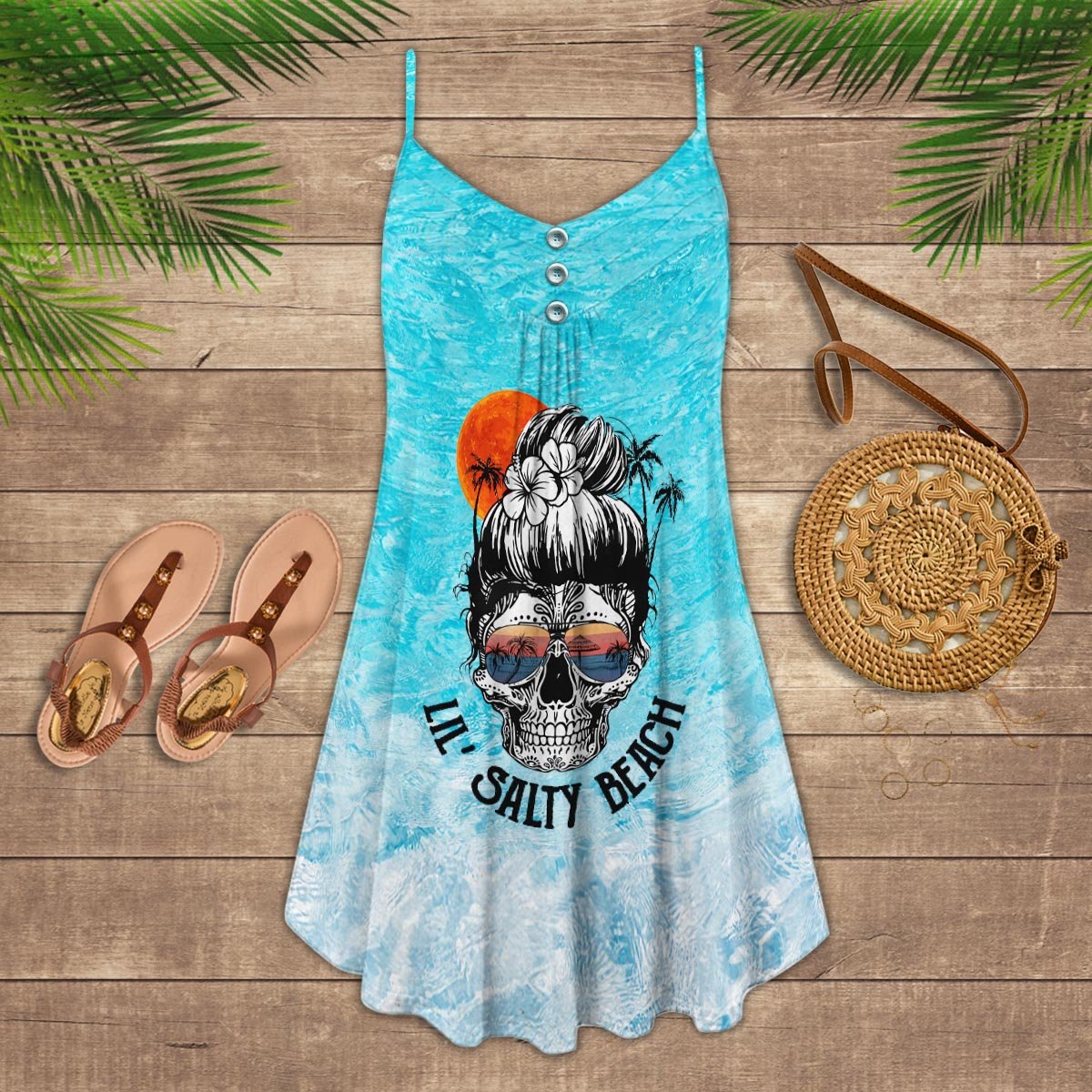 Skull Beach Theme Limited – Women's Summer Sleeveless V-Neck Camisole Dress