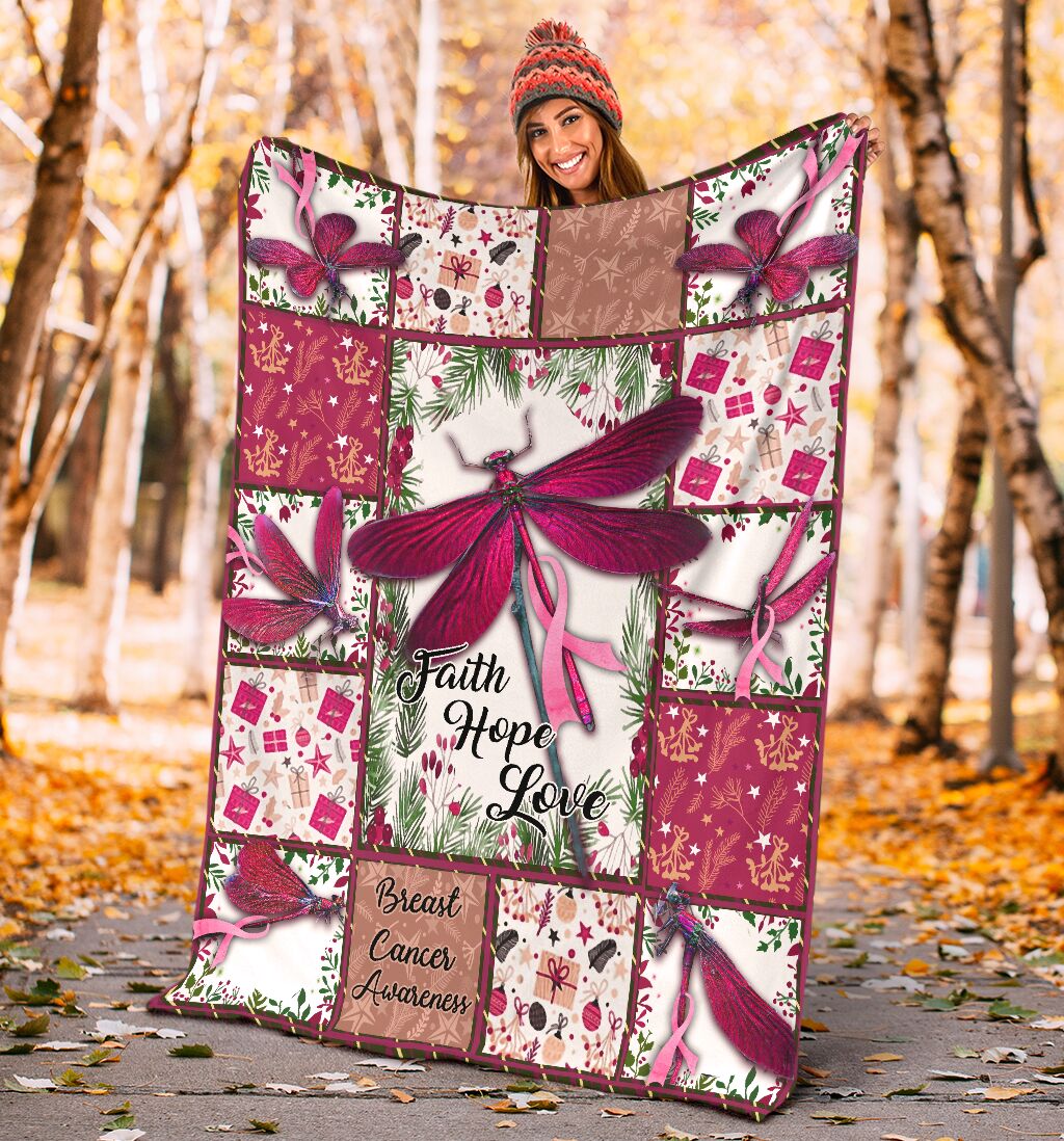 Breast Cancer Faith Hope Love Dragon Floral Flannel Blanket For Bed Sofa And Reading Nook Decor